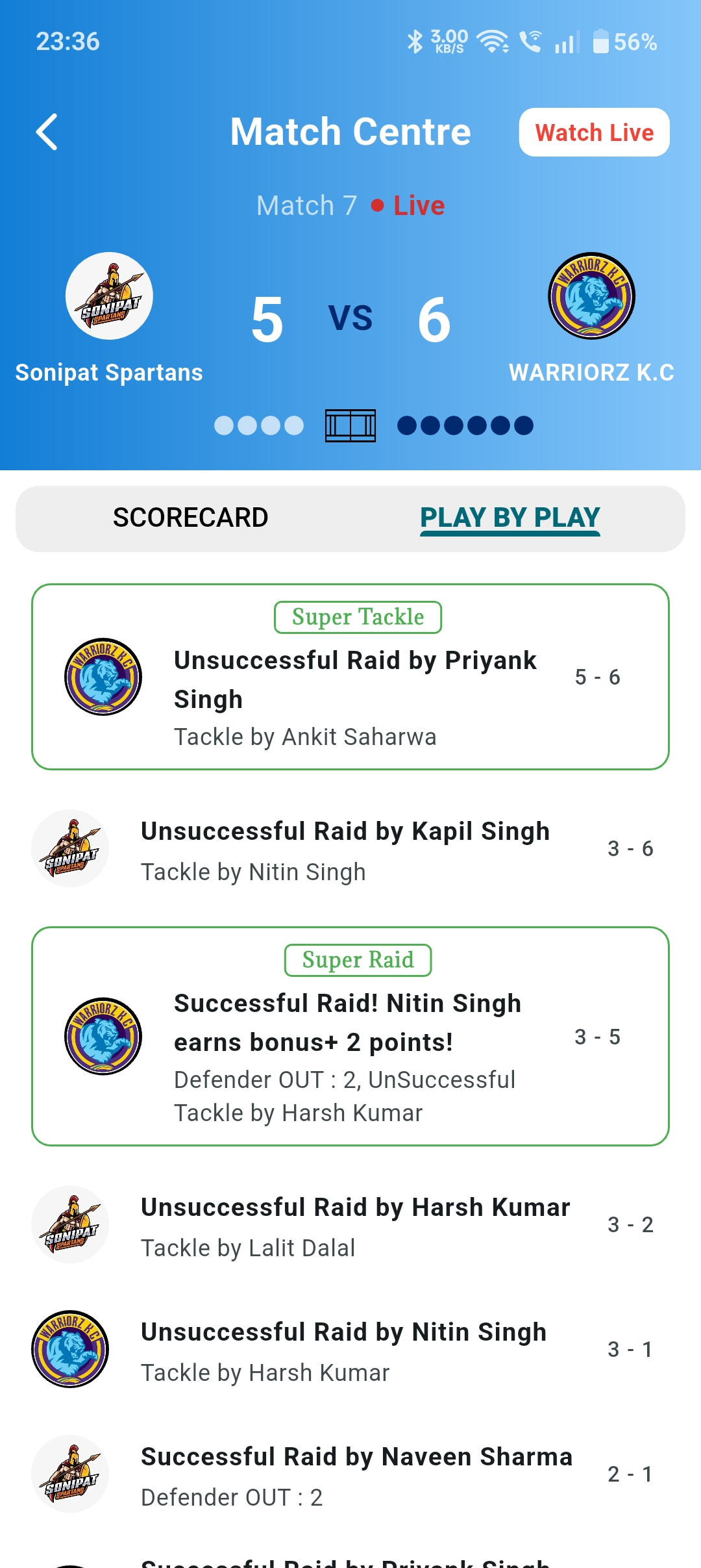 Live Match Score Screenshot